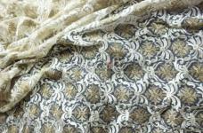 120 Grams Heavy Thread and Gold Zari Embroidery on Dyeable Nylon Net Fabric 44inch