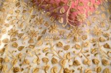 110 Grams Zari Leaf jaal Embroidery on Dyeable Nylon Net Fabric 44inch