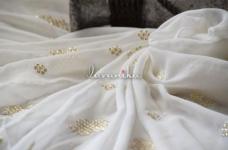 80 Grams Gold Sequins Flower Embroidery Butta on Dyeable Viscose Georegette Fabric 44inch