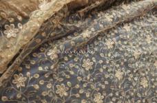 150 Grams Colored Thread and Sequins Floral Embroidery on Dyed Nylon Net Fabric 44inch