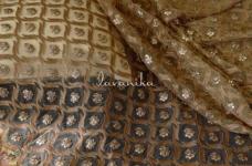 150 Grams Intricate Gold Zari Embroidery with Fuax Mirror on Dyed Nylon Net Fabric 44inch