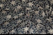 150 Grams Beige Thread Embroidery on Black Polyester Georgette Fabric 44inch