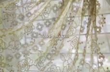 120 Grams Gold Sequins Floral Embroidery on Dyeable Viscose Georgette Fabric 44inch