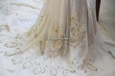 120 Grams Copper and Light Gold Sequins Daaman Emmbroideryon Dyeable Viscose Georgette Fabric 44inch