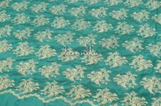 100 Grams Cr?me Thread Embroidery on Sea Green Polyester Dupion Fabric 44inch