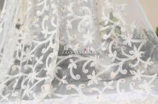 100 Grams Chain Stitch Thread Embroidery with Gold Sequins on Dyeable Nylon Net Fabric 44inch