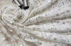 120 Grams Multi Sequins Floral Geometric Emnroidery on Dyeable Viscose Georgette Fabric 44inch