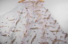 70 Grams Gold Zari with Faix Mirror Embroidery on Dyeable Nylon Net Fabric 44inch